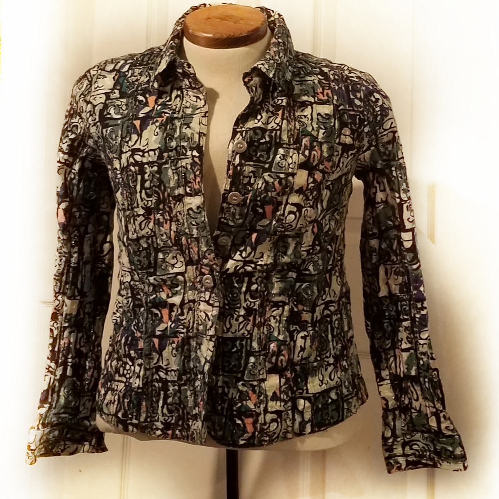 Christopher & Banks multicolor seersucker button down top Medium
